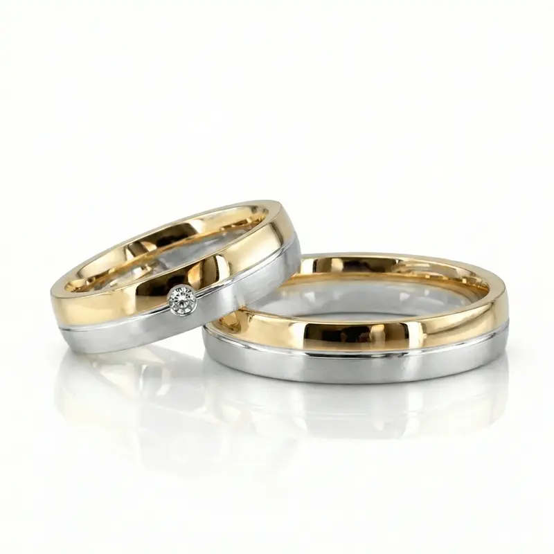14K Elegant-Two-Tone-Wedding-Band-Set - main view