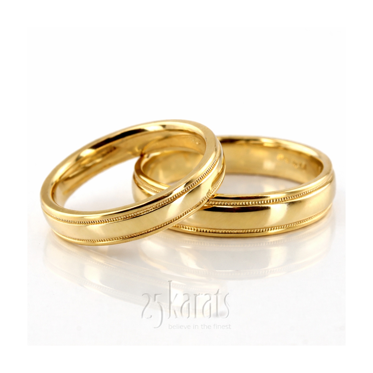 Simple Round Diamond Carved Wedding Ring Set - view 3