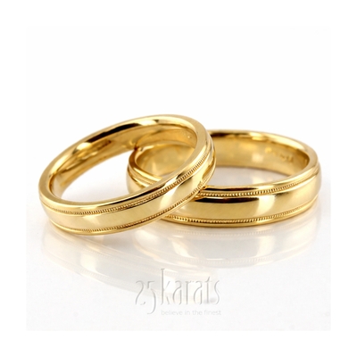 Simple Round Diamond Carved Wedding Ring Set thumbnail 3