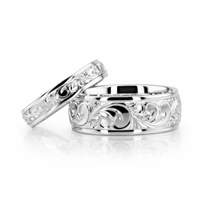 Floral Scroll Carved Wedding Band Set - view 2 of 2
