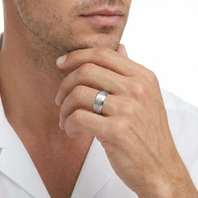 platinum 8mm. satin finish Cross-Cut-Designer-Wedding-Band - main view
