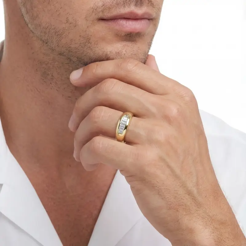 14K white gold 0.61 ct. tw. Baguette Channel Set Diamond Men's Ring - alternate view 9