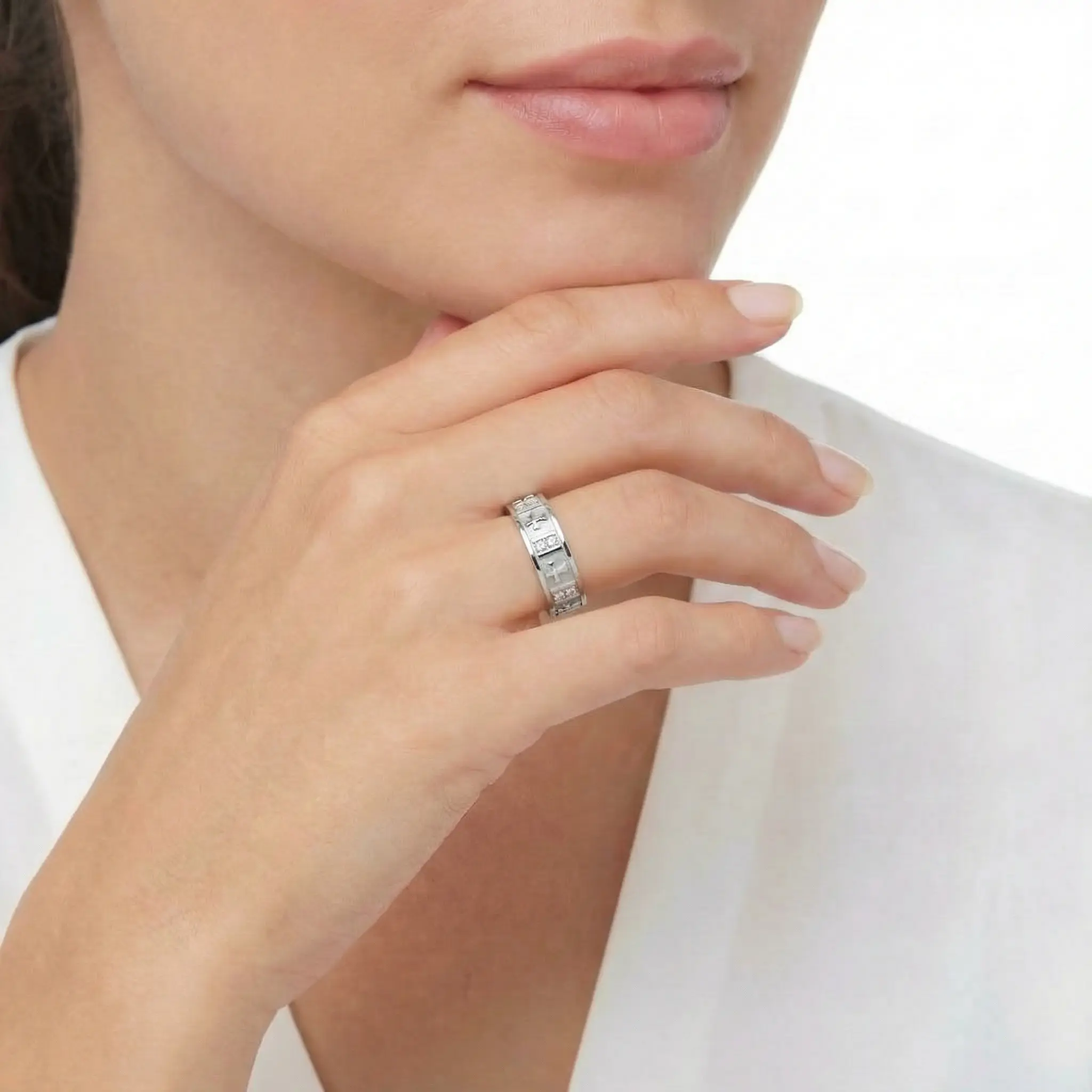 Cross Accent Diamond Wedding Ring - view 4