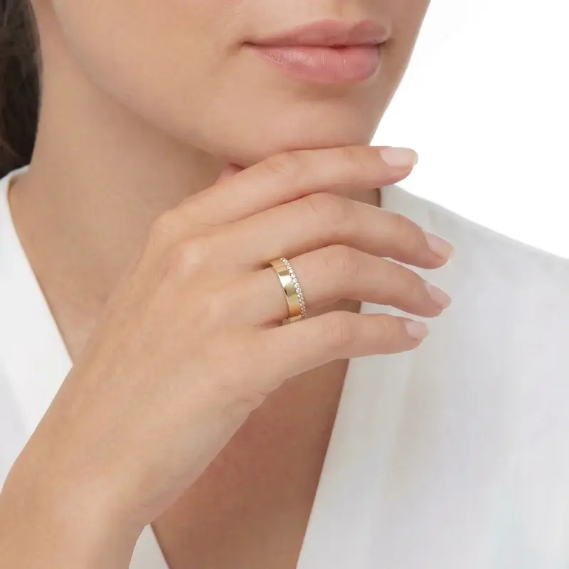 14K yellow gold 4mm. shiny finish Radiant Line Diamond Wedding Ring - alternate view 3