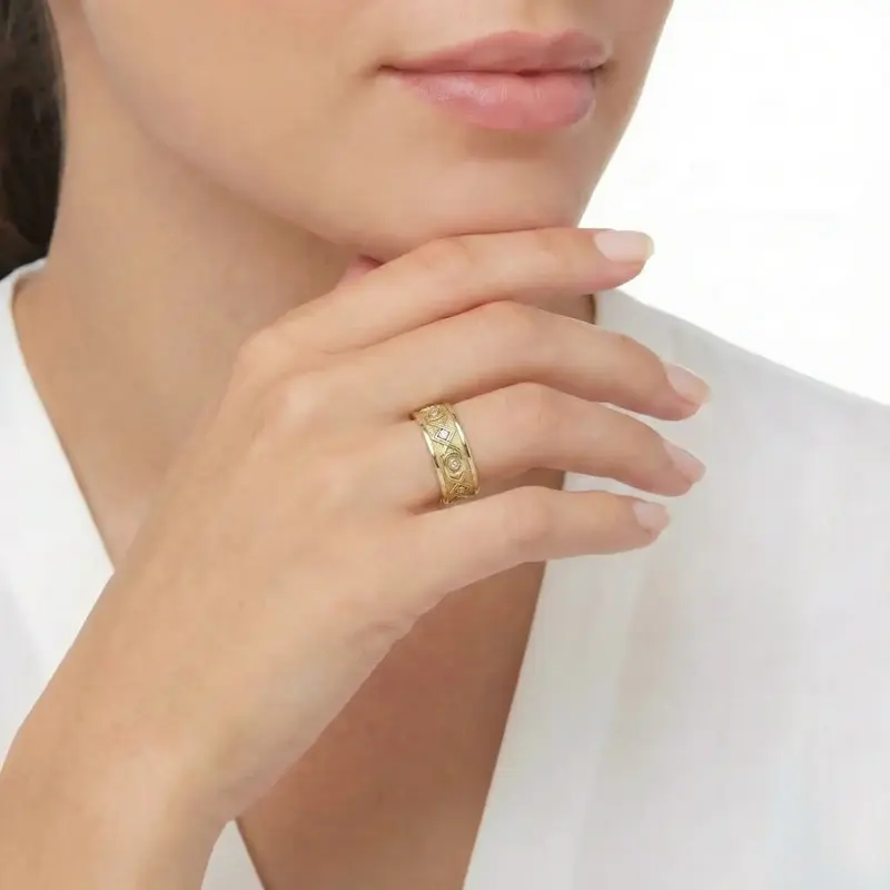 18K yellow gold 8.5mm. high polish Celtic-Knot-Diamond-Wedding-Ring - alternate view 4