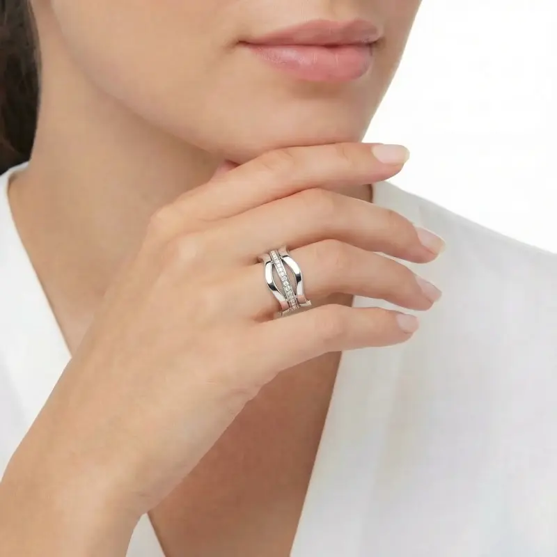 14K white gold 9mm. high polish Curved-Diamond-Wedding-Band - alternate view 3
