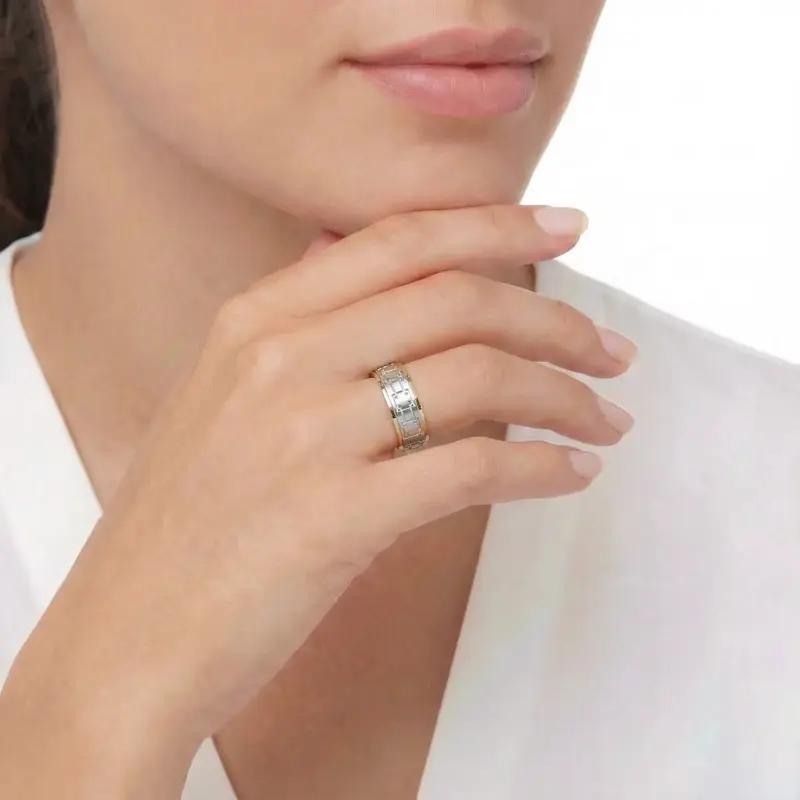 10K yellow-white-yellow gold 7mm. satin finish cross-pattern-wedding-band - alternate view 2