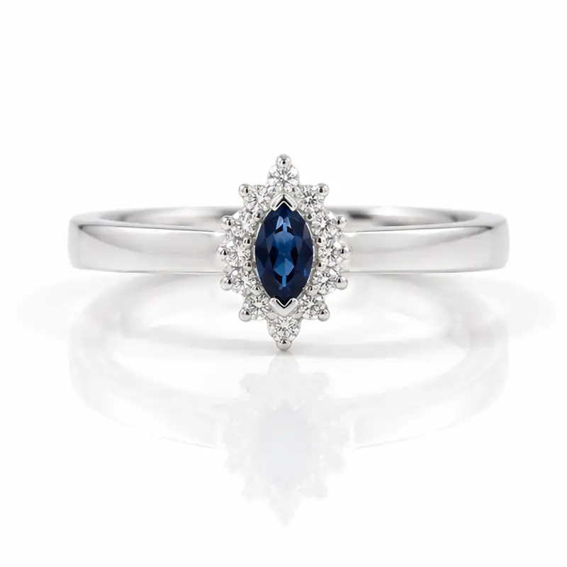 14K white gold Marquise Cut Diamond & Sapphire Ring (0.10 ct. tw.) - main view