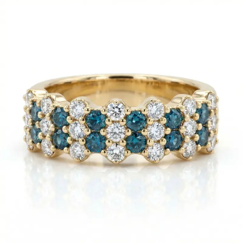 14K white gold Floating Style Topaz & Diamond Alternating Anniversary Band - main view