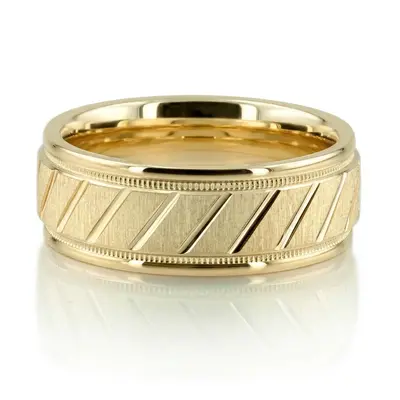 Diagonal Cut Milgrain Diamond Carved Wedding Band  - view 1 thumbnail