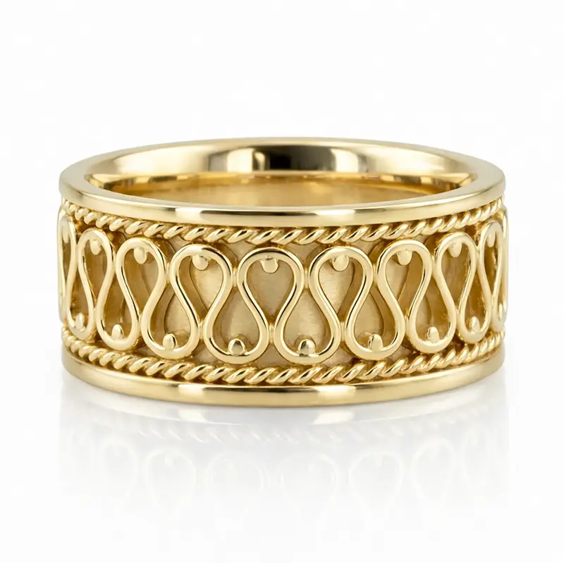 10K yellow gold 11.5mm. high polish hand-made-celtic-wedding-band - alternate view 4