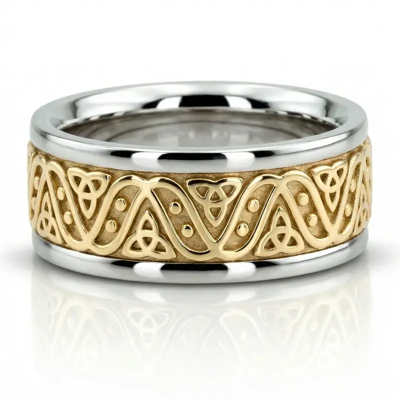 10K white-yellow-white gold 7.5mm. shiny finish Celtic-Love-Wedding-Band - alternate view 2