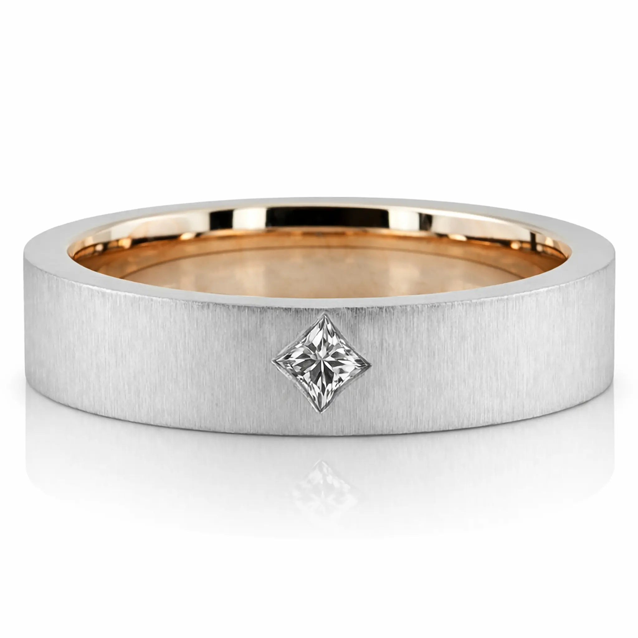 Kite Set Princess Cut Diamond Color Duo Two Tone Wedding Band Set - view 2