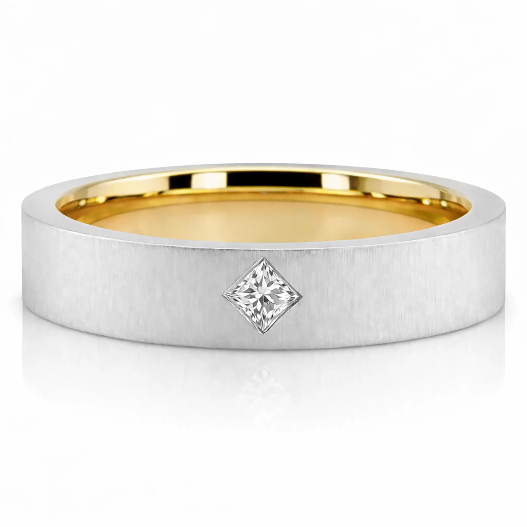 Kite Set Princess Cut Diamond Color Duo Two Tone Wedding Band Set - view 3