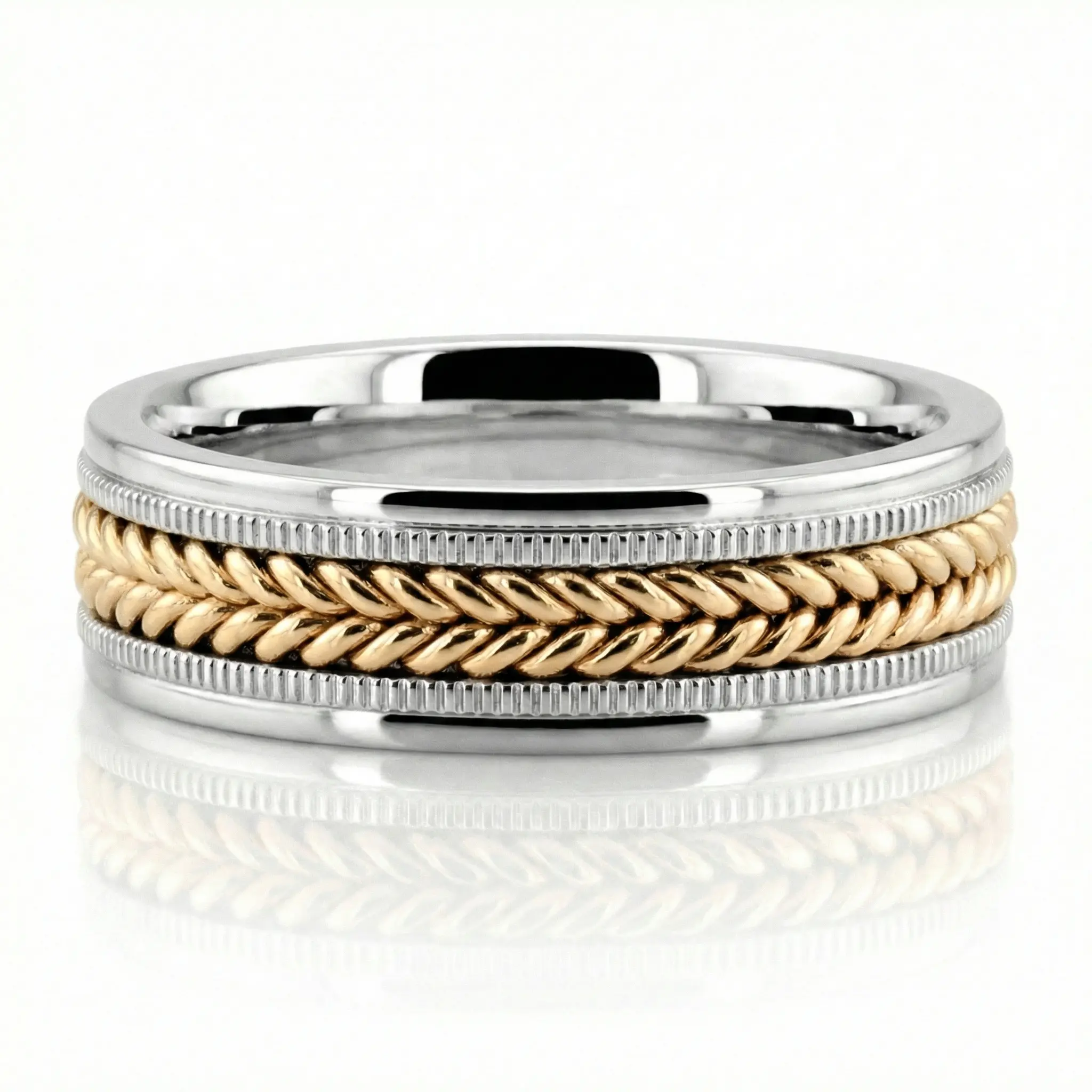 Double-braided Milgrain Hand Woven Wedding Ring  - view 1