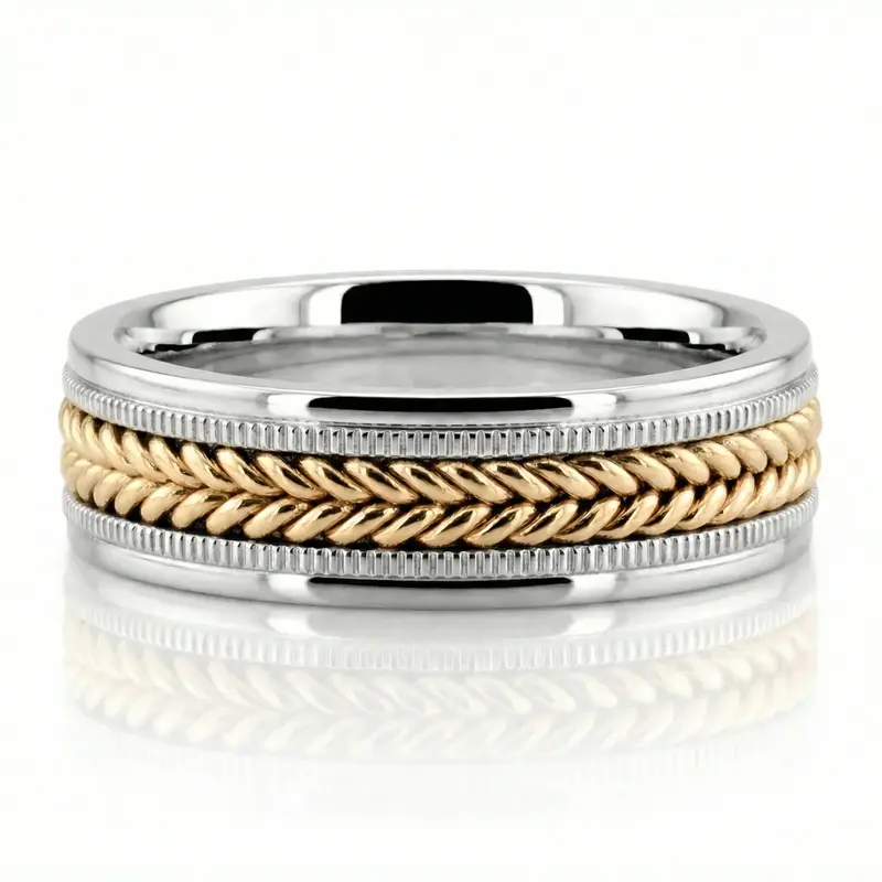 14K white-yellow-white gold 6mm. shiny finish Hand-made-wedding-ring - alternate view 2
