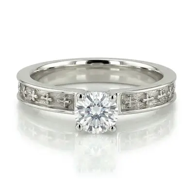 Engraved Cross Design Solitaire Engagment Ring thumbnail 1