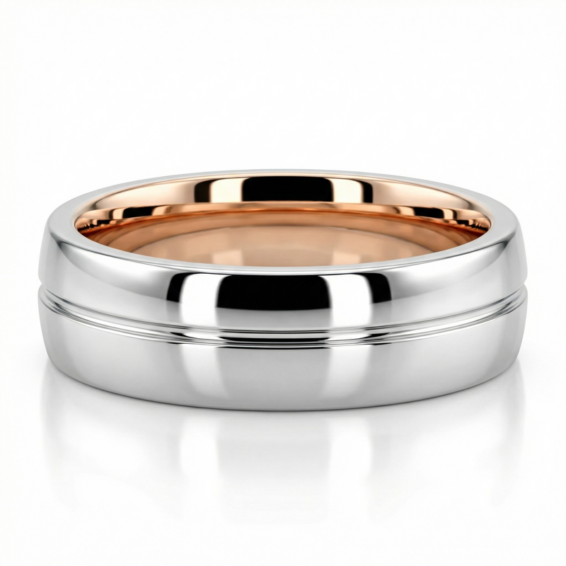 10K same as picture gold 6mm. shiny finish Color Duo Contemporary Simple Line Wedding Band - main view
