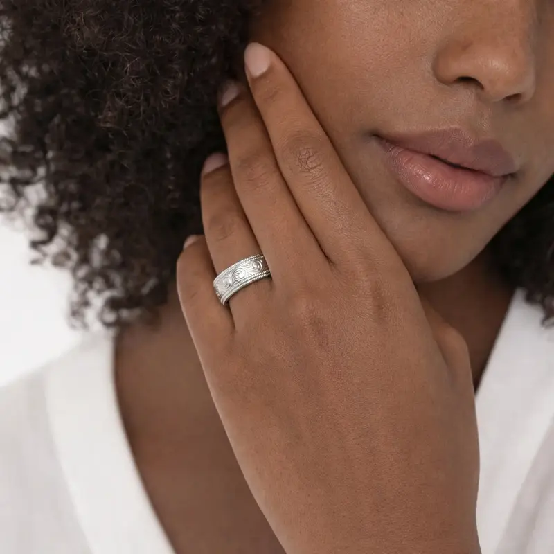 10K all white gold 7mm. same as picture hand-engraved-fancy-carved-wedding-band - alternate view 5