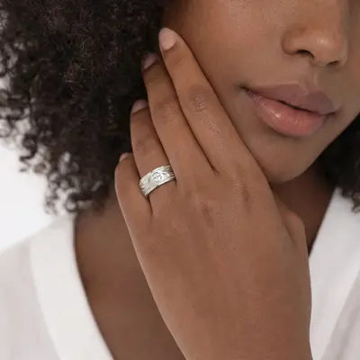 Religious Leaf Design Wedding Band - view 2 of 8