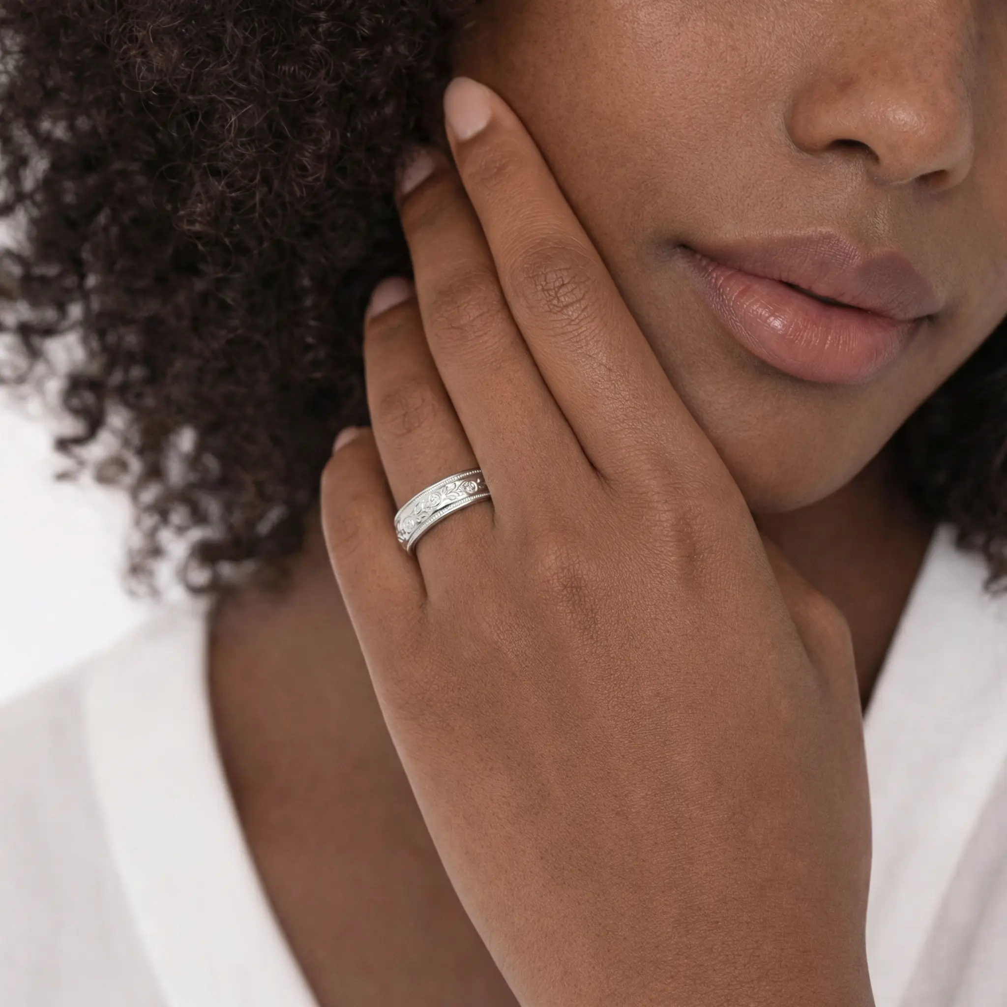 Refined Floral Carved Wedding Band  - view 2