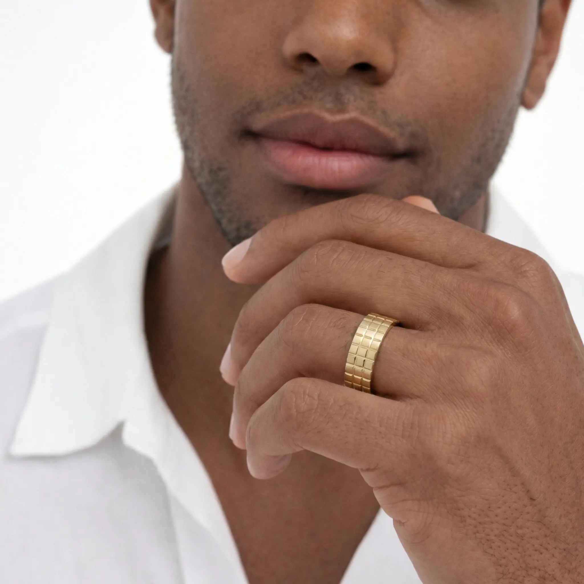 Triple Row Square Carved Wedding Band - view 2