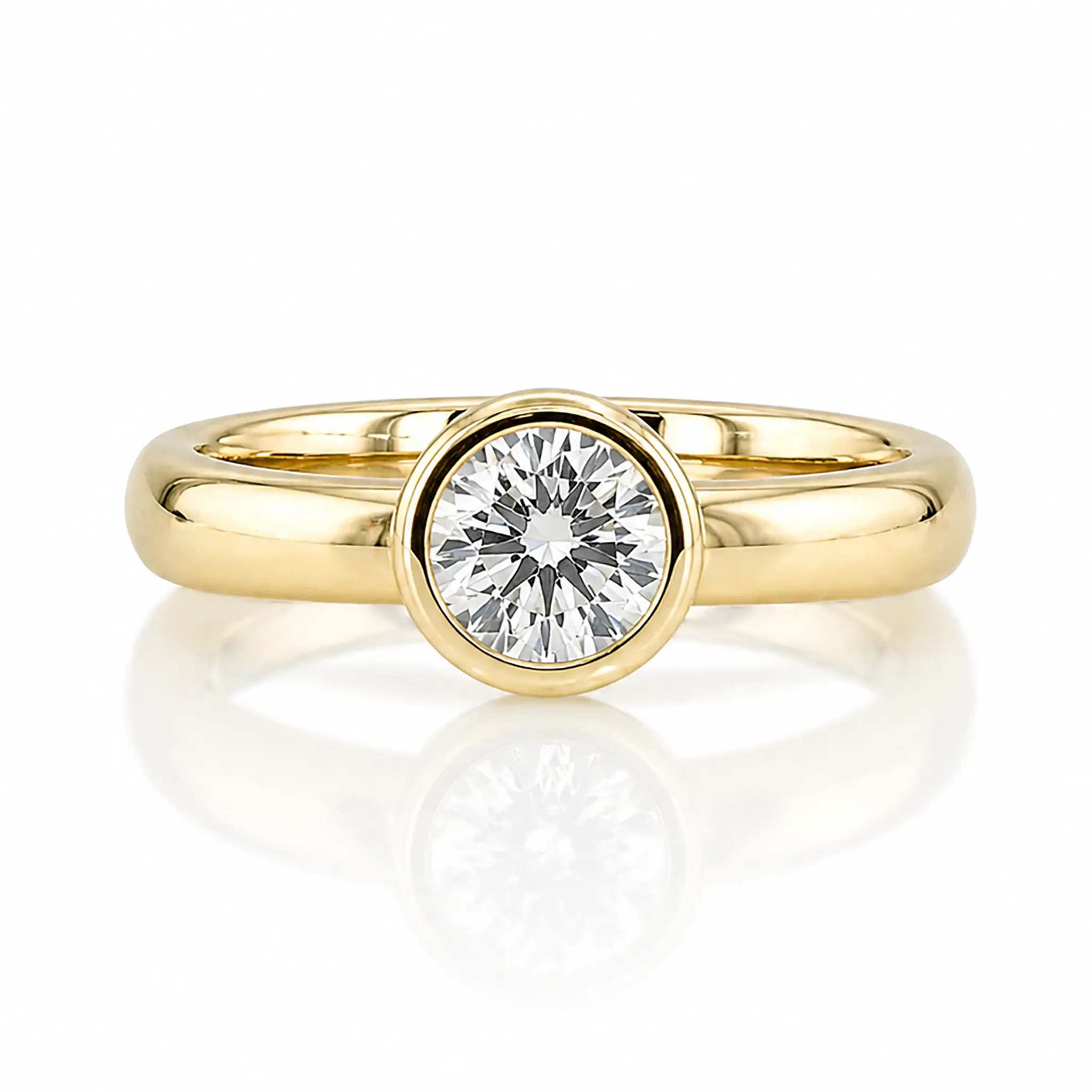14K white gold Bezel set Round Solitaire Diamond Engagement Ring (1.50 ct.) - main view
