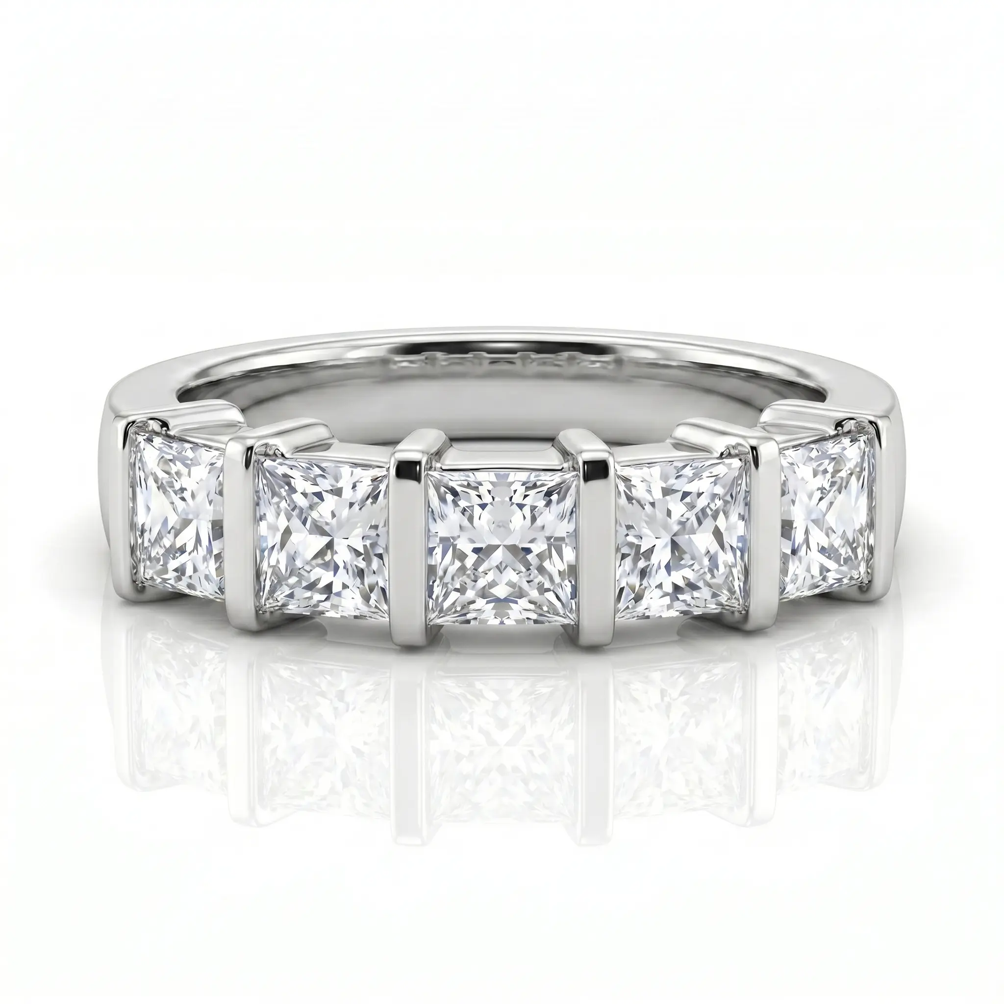 14K white gold 5 Stone Contemporary Bar Set Princess Cut Women Diamond Ring (1 1/3 ct. tw.) - main view