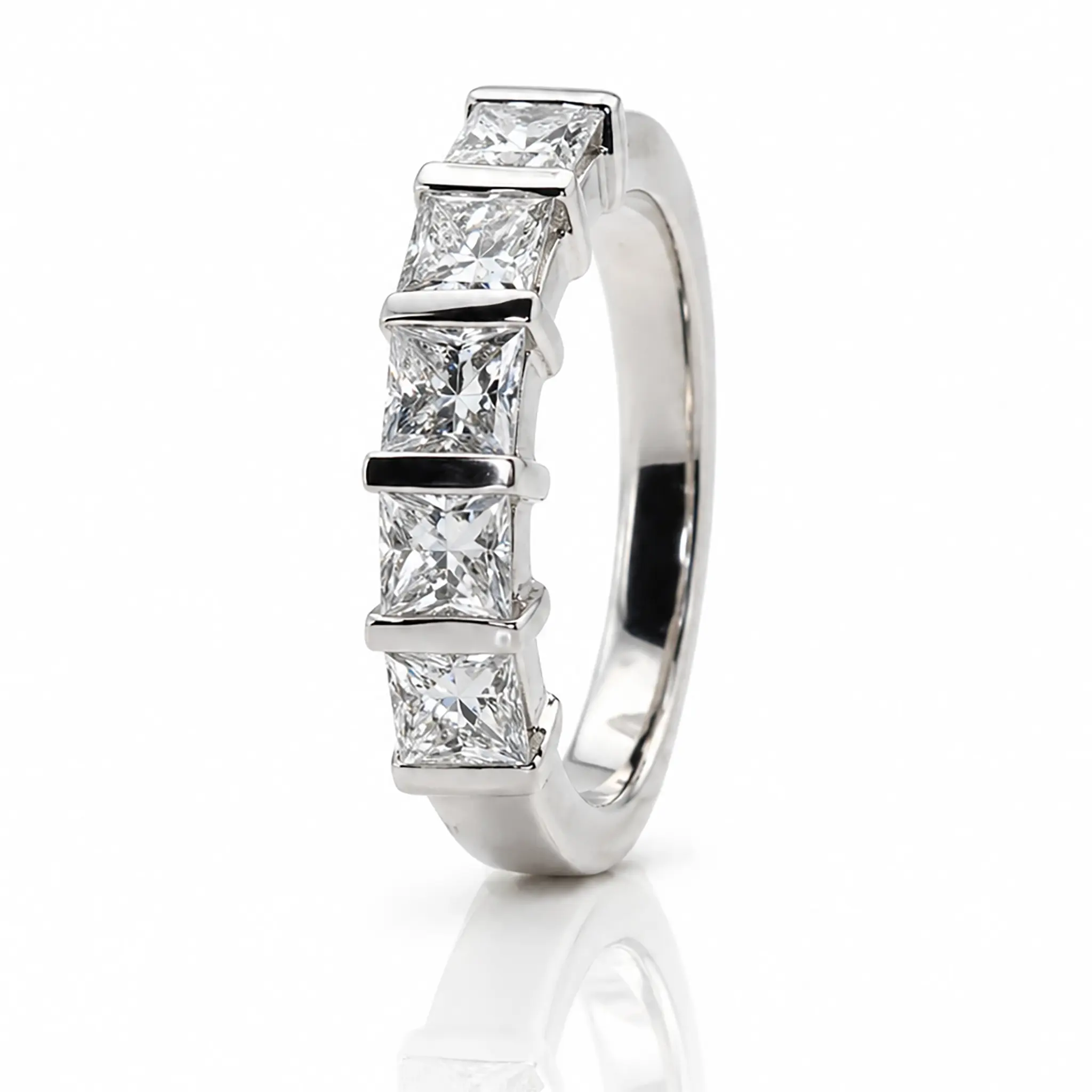 14K white gold 5 Stone Contemporary Bar Set Princess Cut Women Diamond Ring (1 1/3 ct. tw.) - alternate view 2