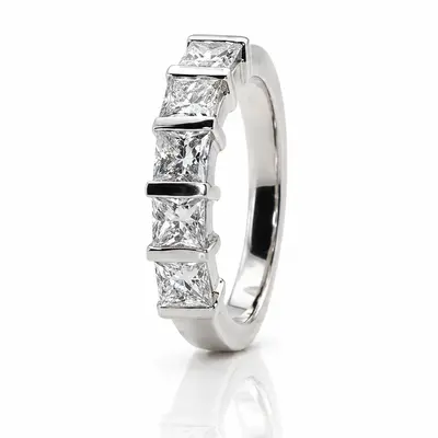 14K white gold 5 Stone Contemporary Bar Set Princess Cut Women Diamond Ring (1 1/3 ct. tw.) - alternate view 2 thumbnail
