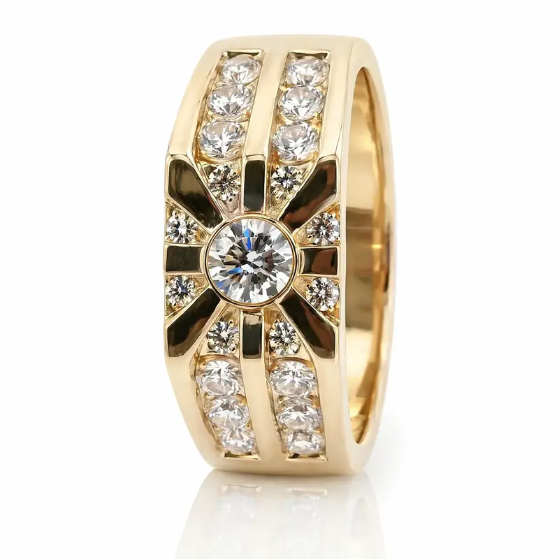 14K white gold 1.59 ct. Round Cut Diamond Men's Ring - main view