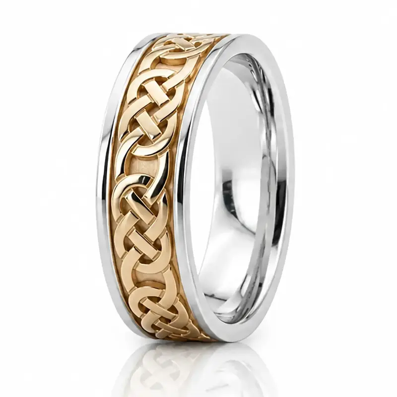 18K white-yellow-white gold 8mm. shiny finish hand-made-celtic-wedding-band - alternate view 6