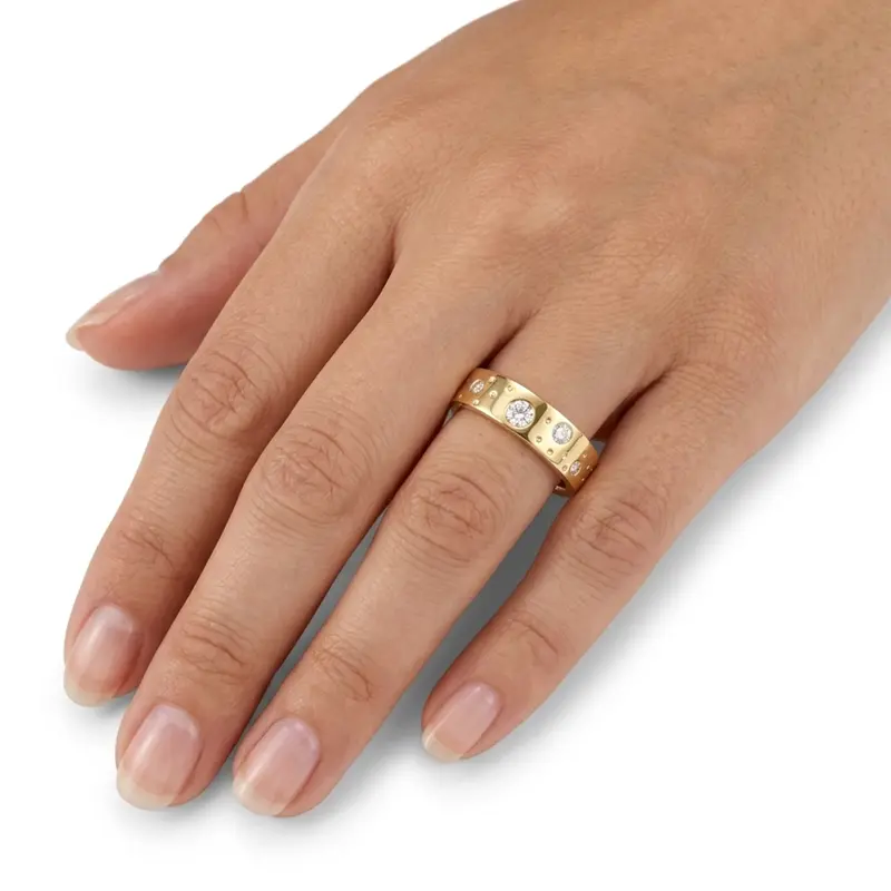 14K yellow gold 5mm. high polish Starstruck-Designer-Flat-Comfort-Fit-Wedding-Band - alternate view 4