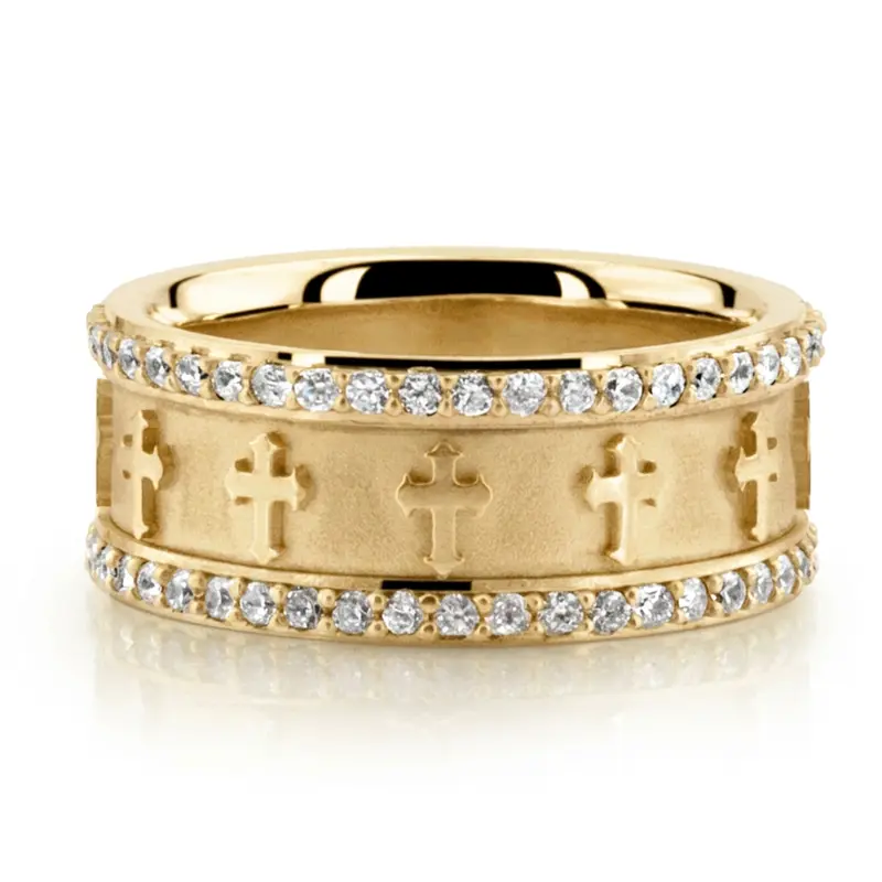 10K yellow gold 8mm. same as picture Cross Design Diamond Edge Wedding Band - alternate view 2