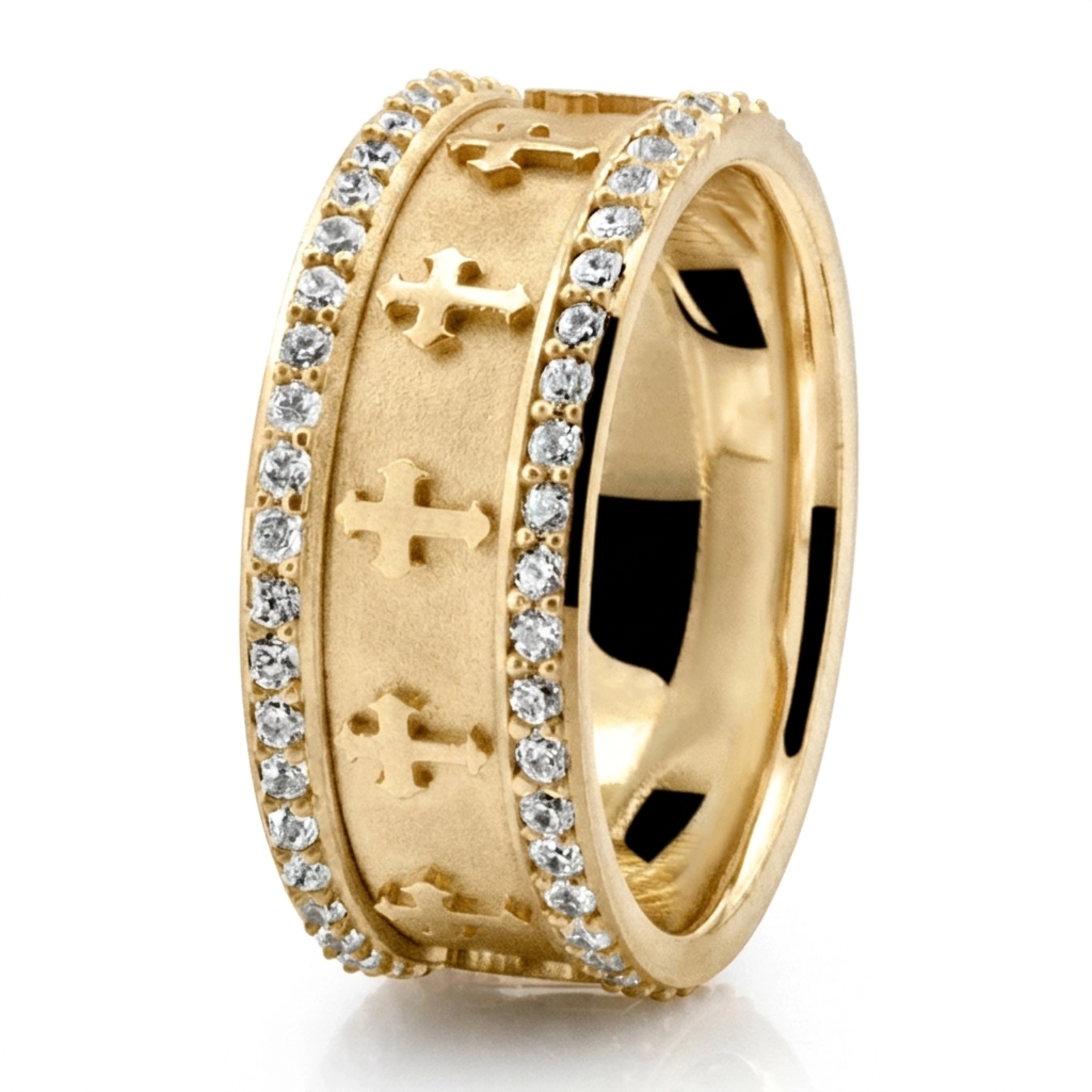 14K yellow gold 8mm. same as picture Cross Design Diamond Edge Wedding Band - alternate view 4