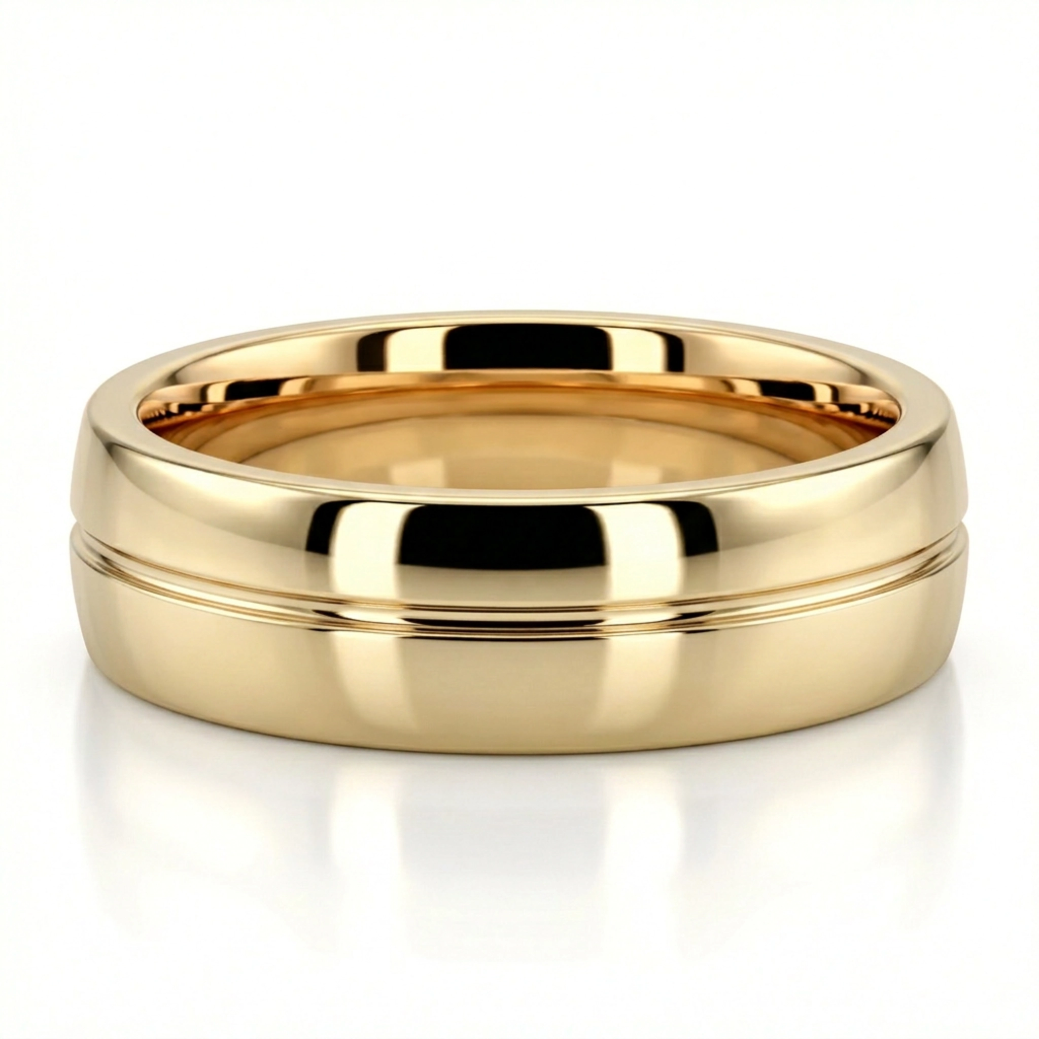 10K yellow gold 6mm. shiny finish Color Duo Contemporary Simple Line Wedding Band - alternate view 2