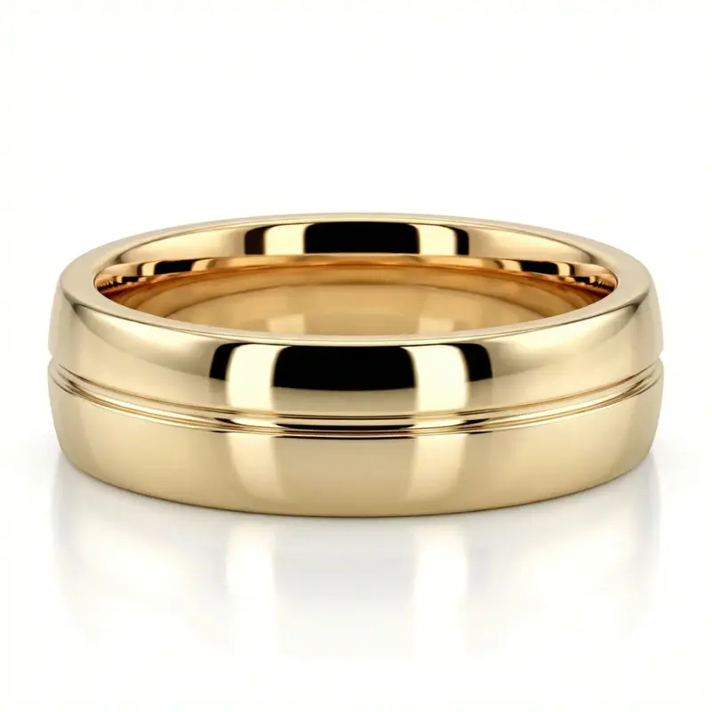10K yellow gold 6mm. shiny finish Color Duo Contemporary Simple Line Wedding Band - alternate view 2