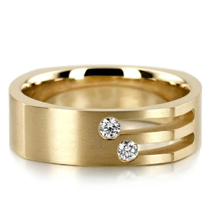 10K yellow gold 6mm. satin diamond-classic-round-cut-wedding-band - alternate view 2