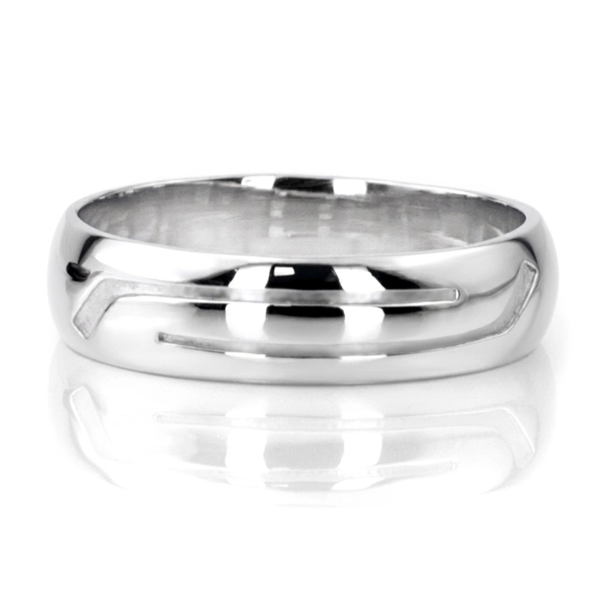14K white gold 7mm. high polish Hockey-Stick-Design-Wedding-Ring - alternate view 3