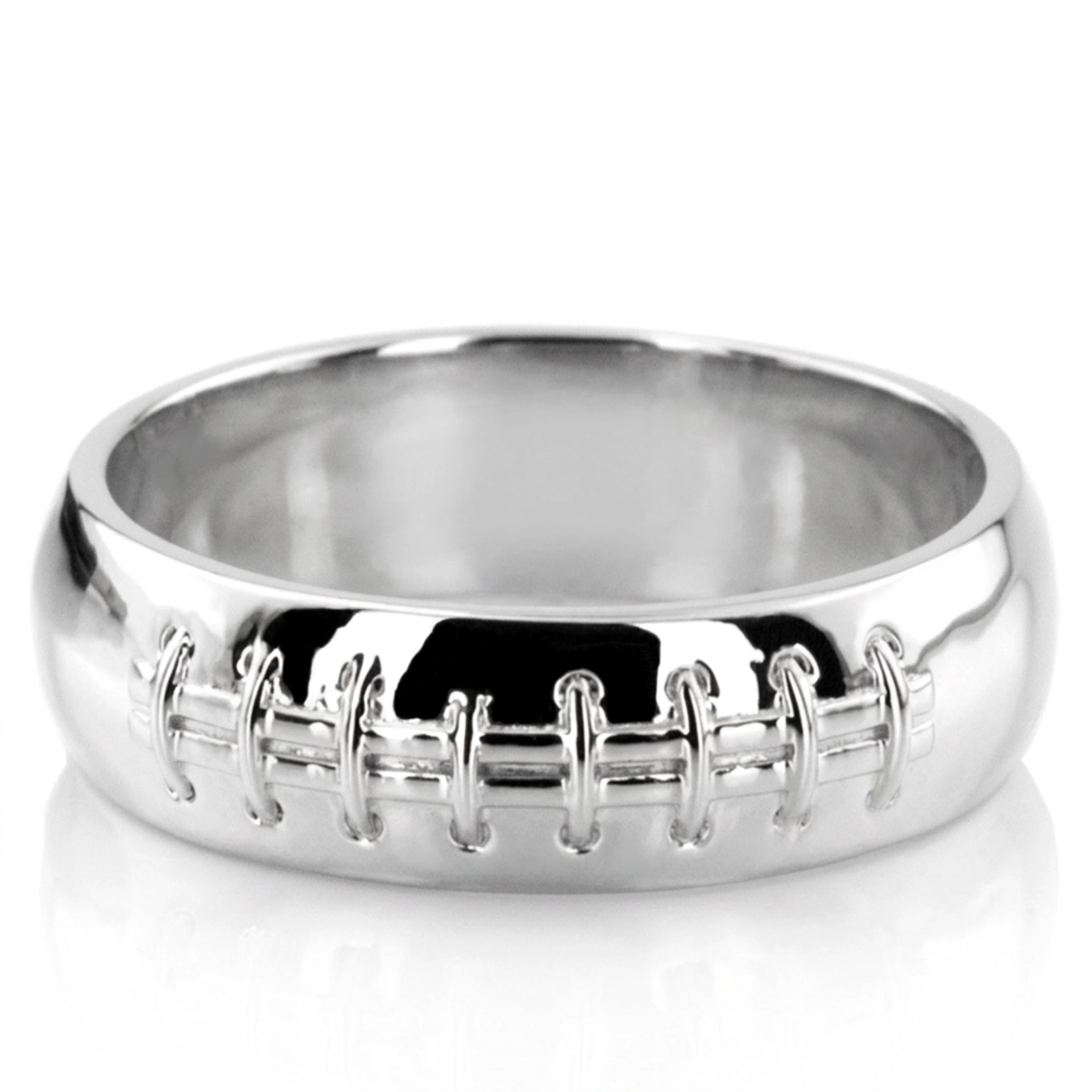 platinum 7mm. high polish Football-Design-Wedding-Band - main view