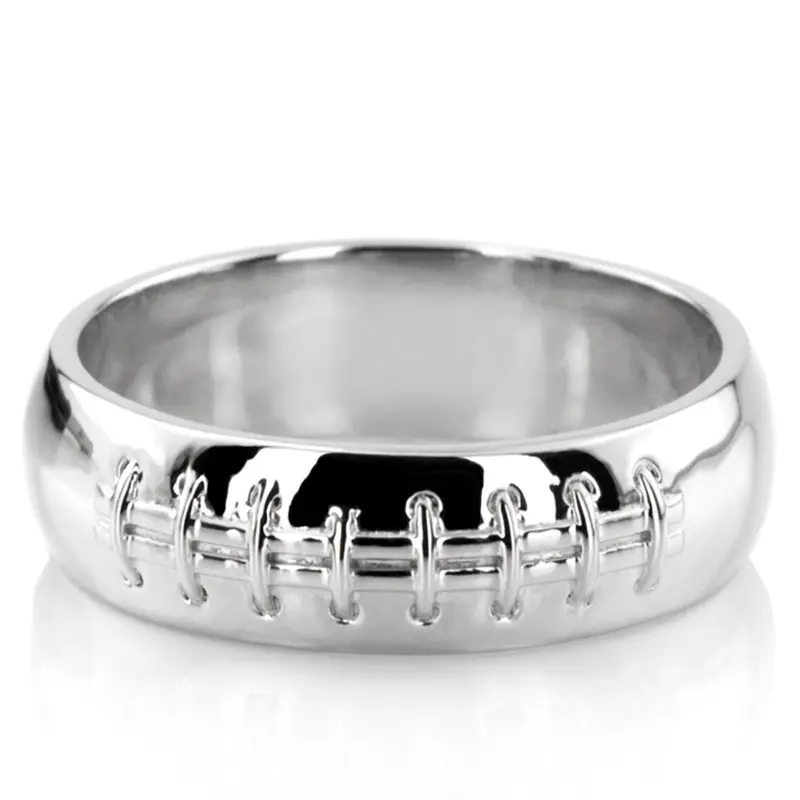 14K white gold 7mm. high polish Football-Design-Wedding-Band - alternate view 2