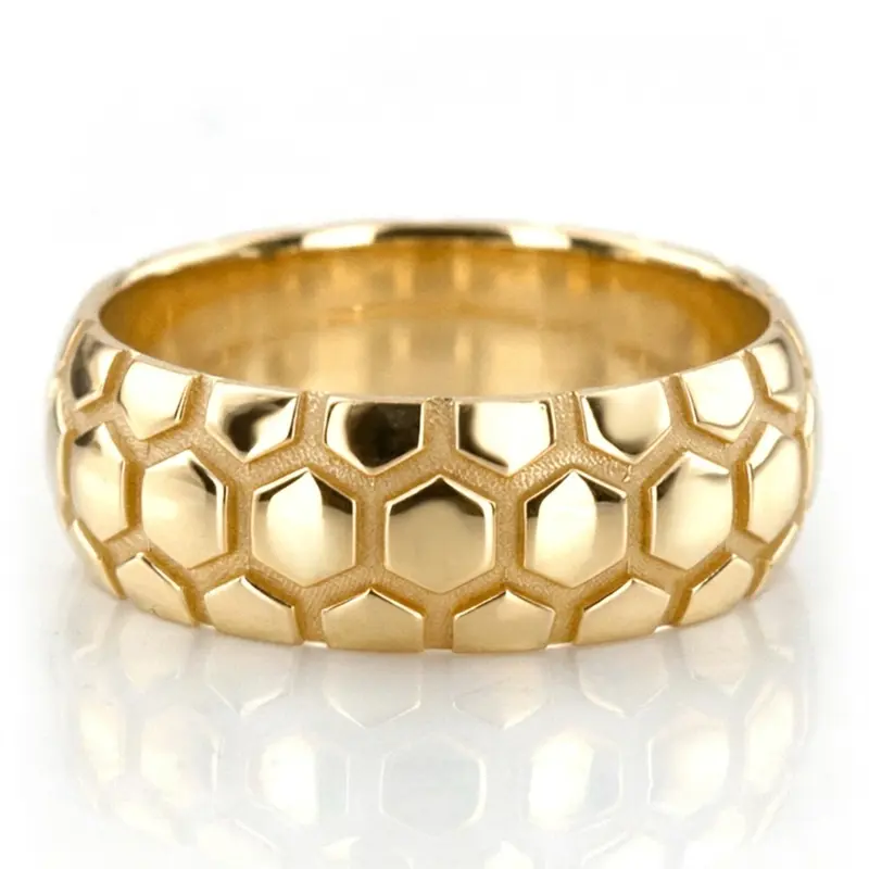 14K yellow gold 7mm. high polish Soccer-Ball-Design-Wedding-Band - alternate view 2