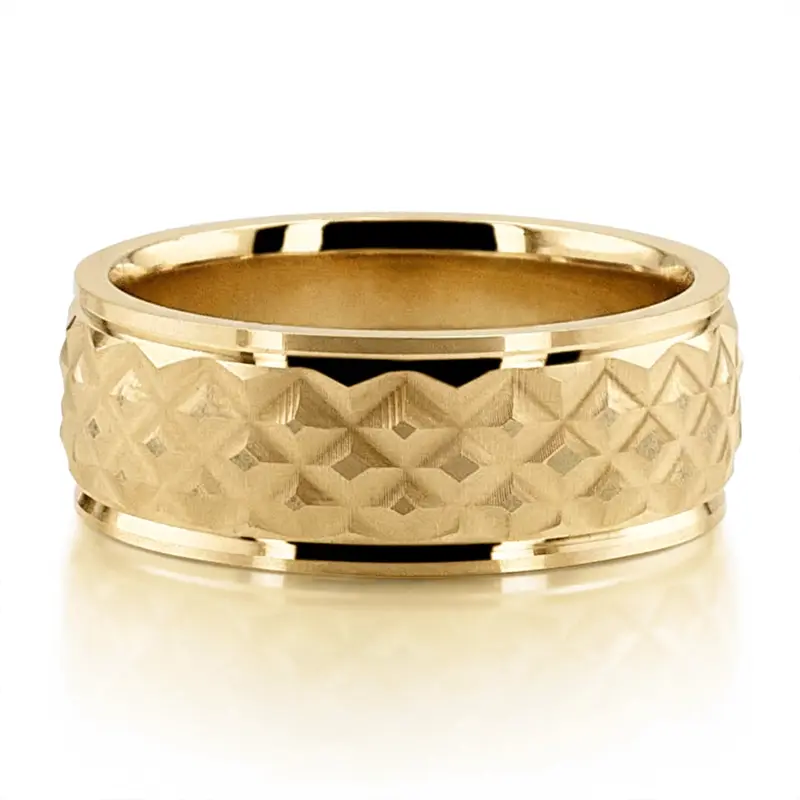 14K yellow gold 8mm. same as picture Geometric Facet Cut Wedding Ring - alternate view 2