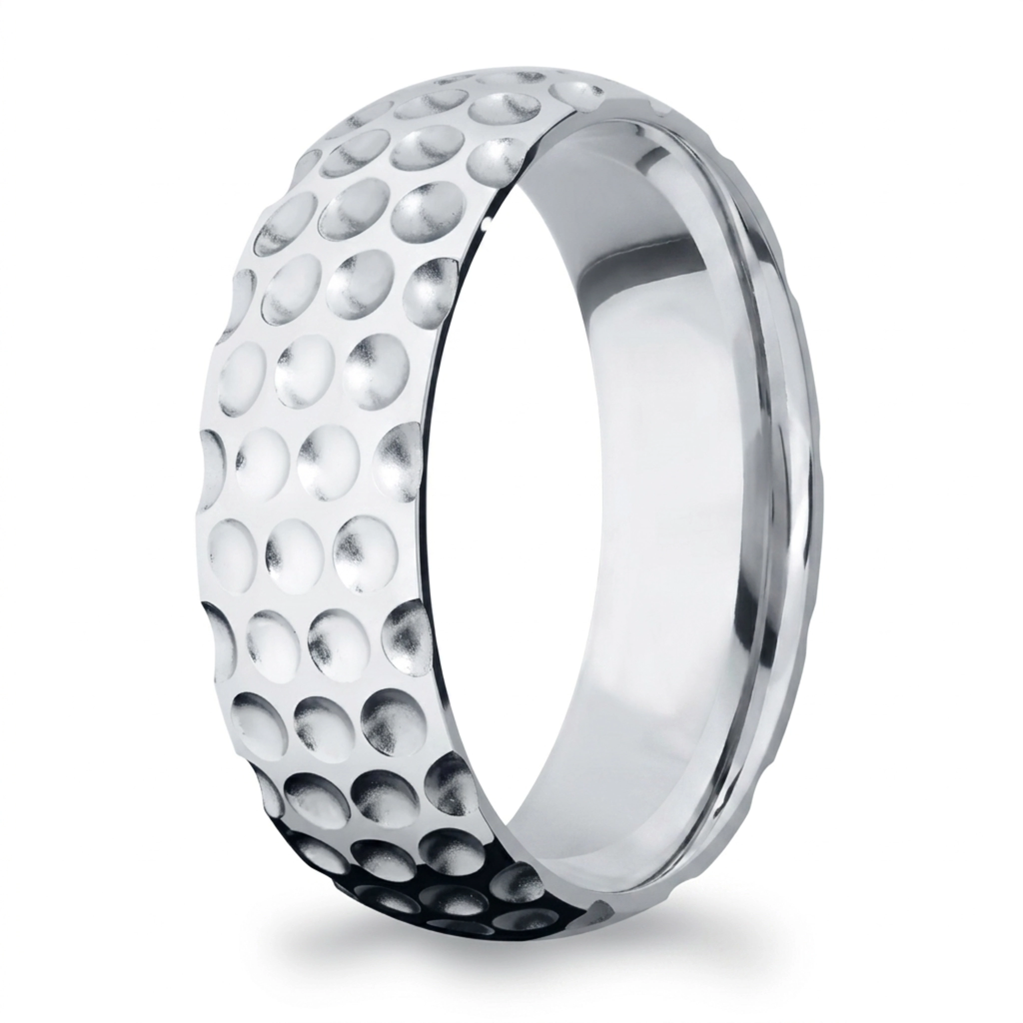 10K white gold 7mm. high polish Golf-Ball-Design-Wedding-Band - main view