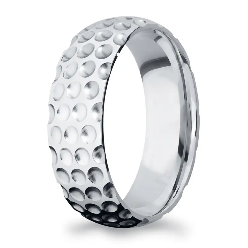 14K white gold 7mm. high polish Golf-Ball-Design-Wedding-Band - alternate view 2