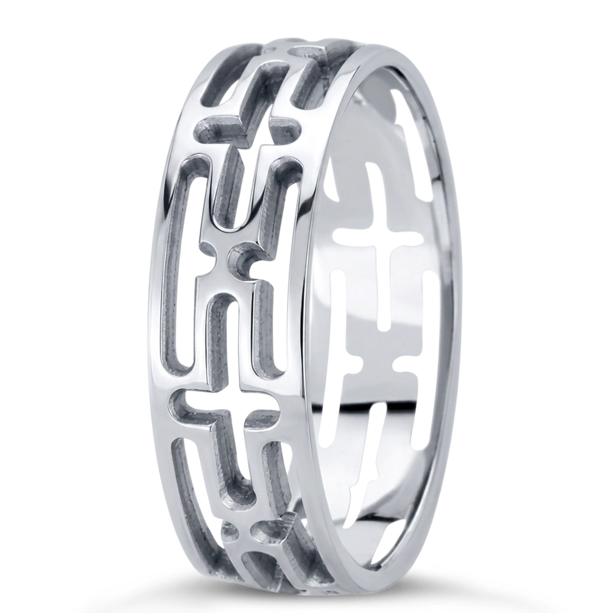 14K white gold 7mm. high polish Cut-out-Fancy-Wedding-Ring - alternate view 2