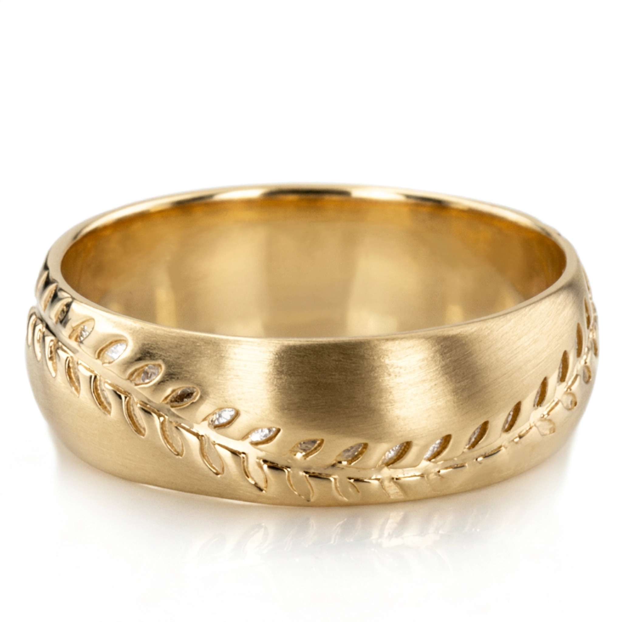 14K yellow gold 7mm. satin Baseball-Design-Wedding-Ring - alternate view 2