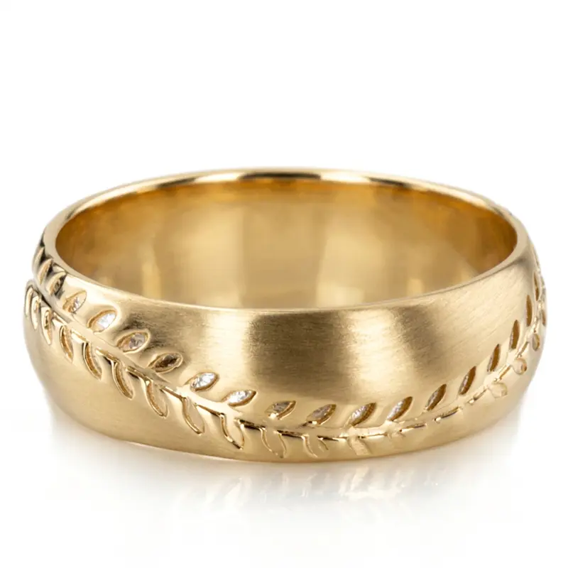 10K yellow gold 7mm. satin Baseball-Design-Wedding-Ring - alternate view 2