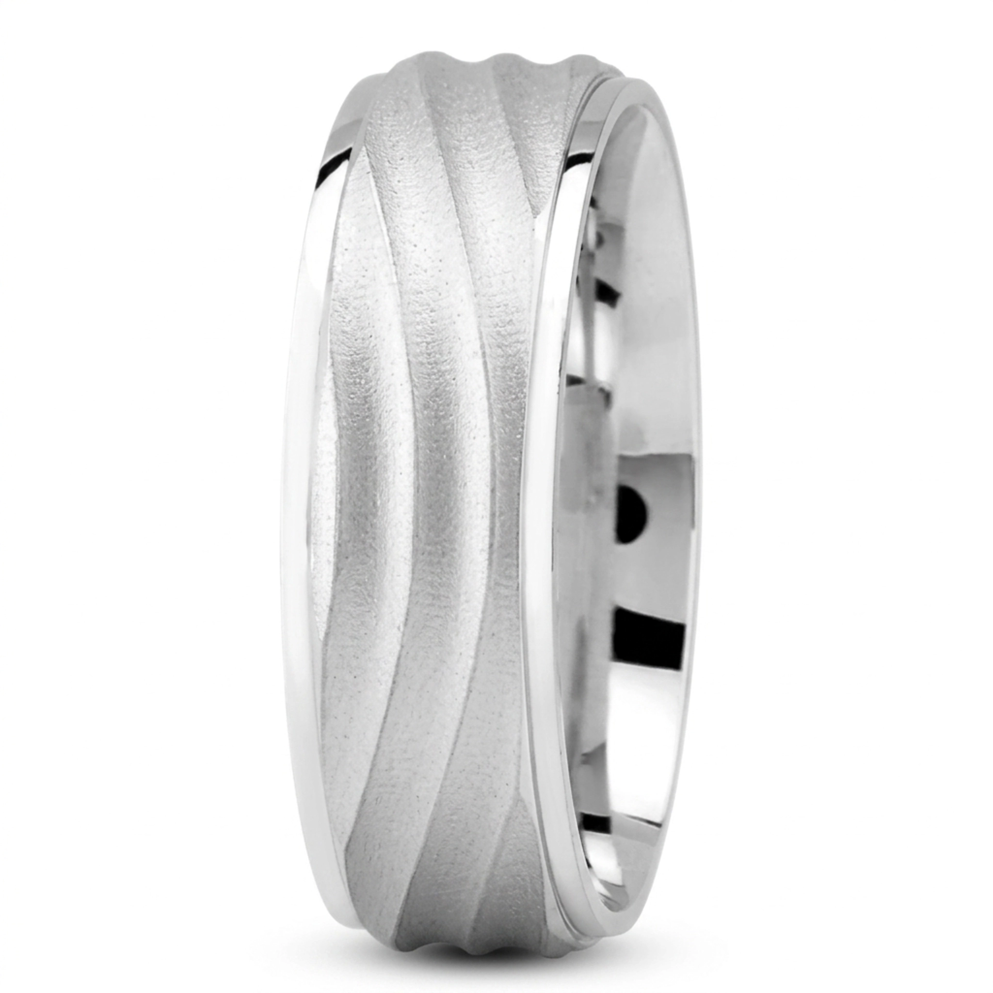 14K white gold 7mm. glass-bead Ultimate-Wave-Design-Wedding-Band - alternate view 2