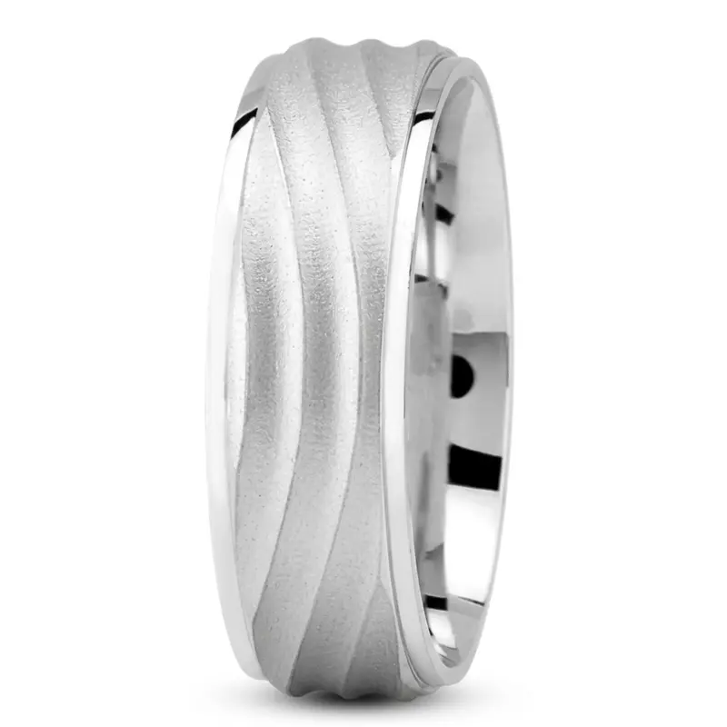 14K white gold 7mm. glass-bead Ultimate-Wave-Design-Wedding-Band - alternate view 2